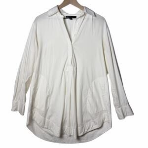 Lafayette 148 White Long Sleeve Tunic Blouse Shirt Pockets Women's size 4
